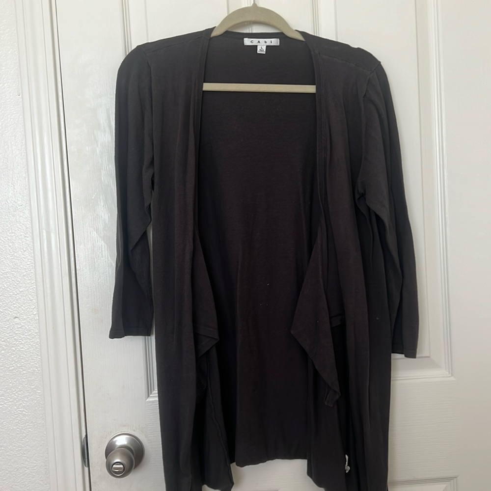 Cabi charcoal grey knit waterfall cardigan